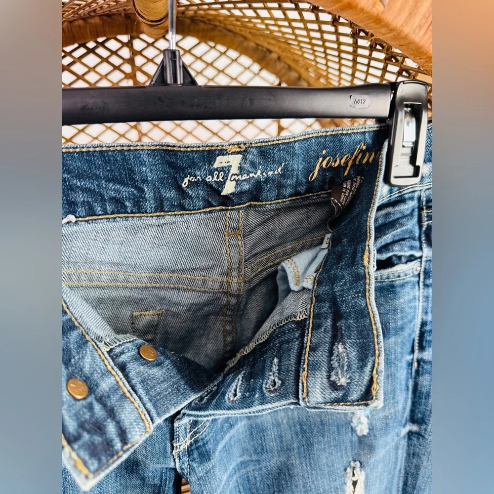 7 For All Mankind Josefina Distressed Slim Boyfriend Jeans Dark Wash Sz 25 - Picture 2 of 3